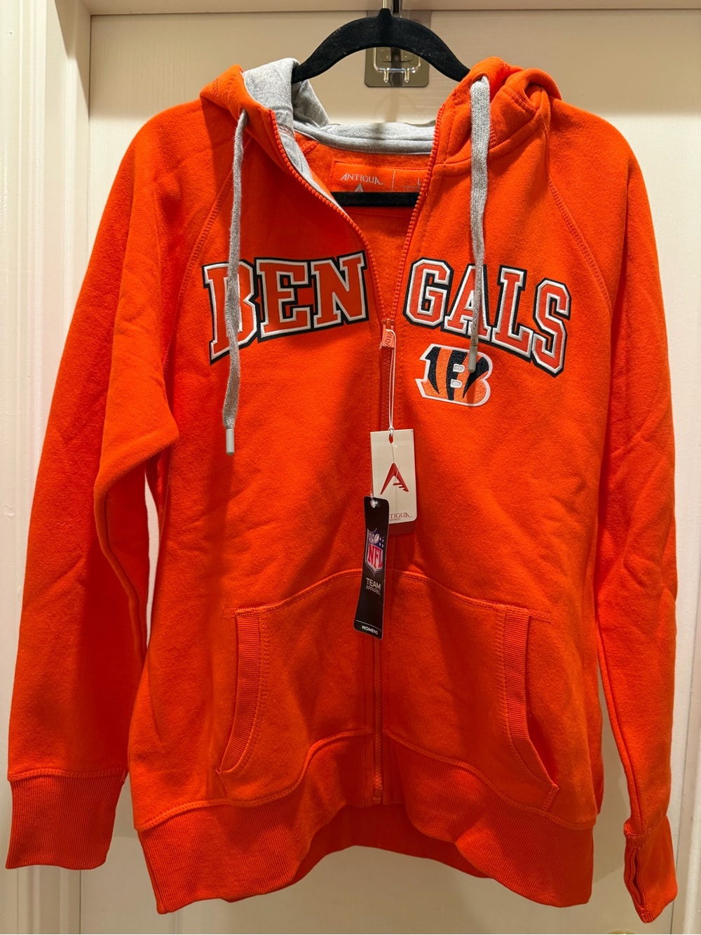 NFL Orange Bengals Full-Zip Hoodie with Gray Hood Lining